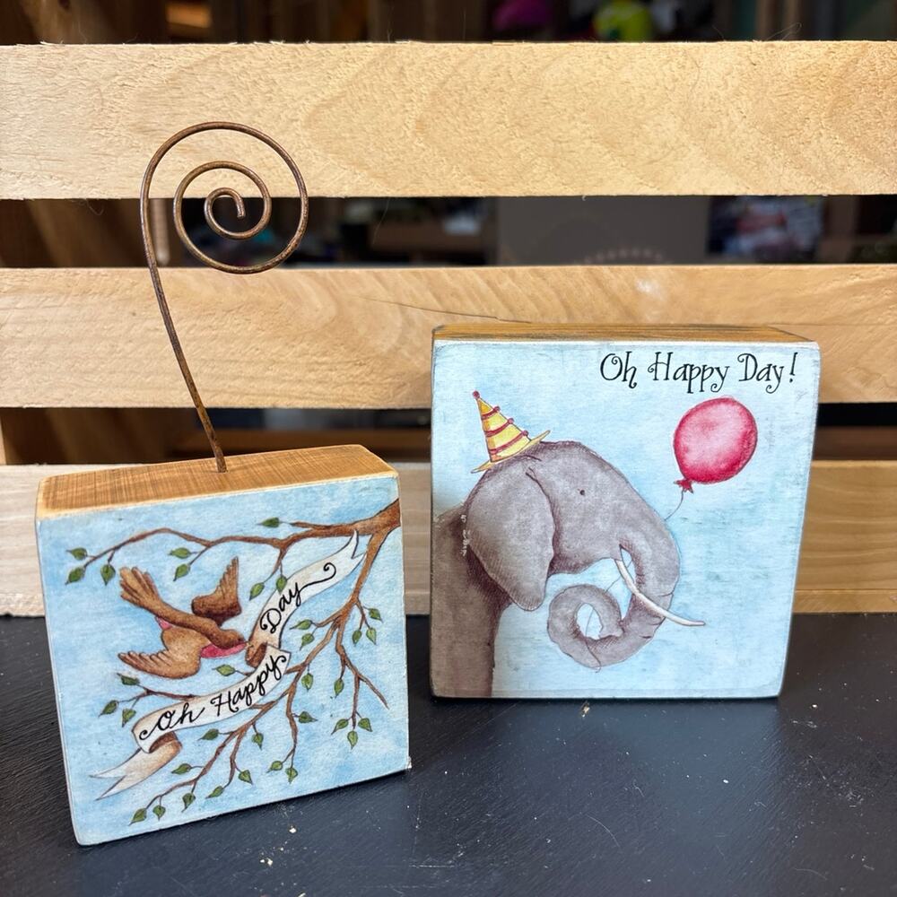 2 Primitives by Kathy Box Signs “oh happy day” picture card holder birthday gift
